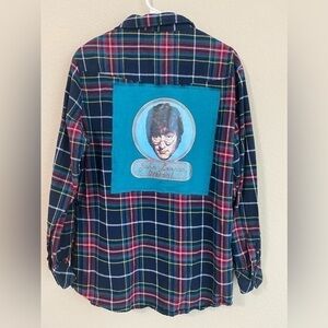 Upcycled John Lennon Flannel Shirt Vintage 1980s Glitter Iron-On Bleach Dyed